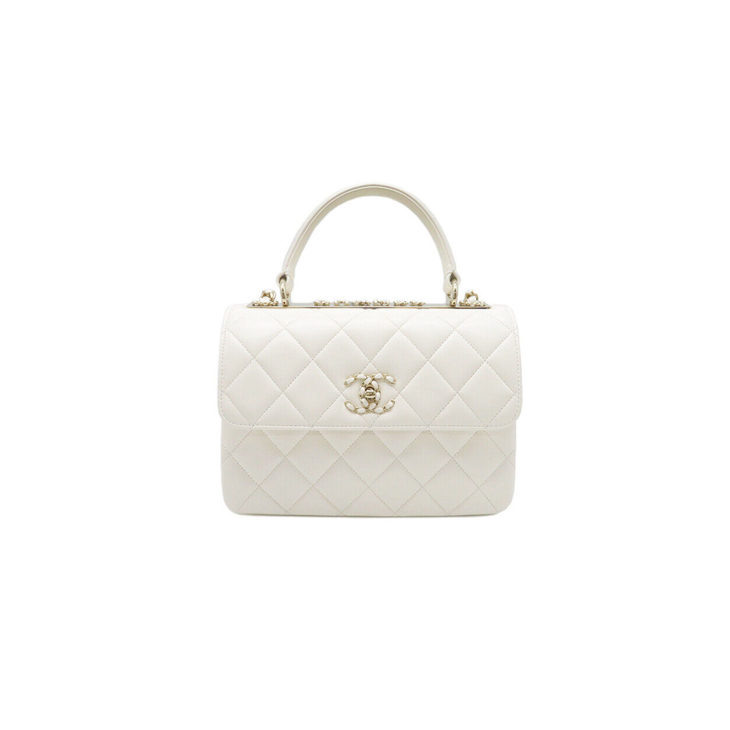 CHANEL 2WAY BAG TOP HANDLE FLAP BAG LAMBSKIN WHITE AS4654 (25*16*9cm)